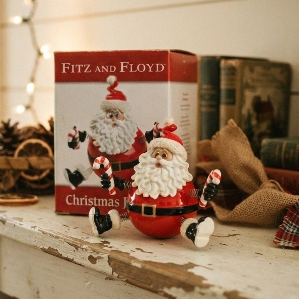 Fitz and Floyd Christmas Jiggling Santa Figurine Vintage Box